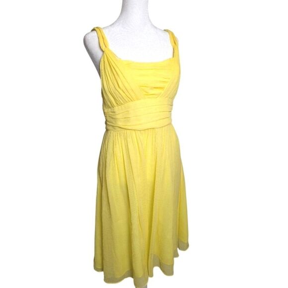 Banana Republic Greek Goddess Pleated Bright Lemon Yellow Silk Dress Womens 8 - Picture 2 of 6